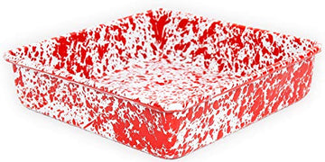 Enamelware Brownie or Square Pan, Red Marble